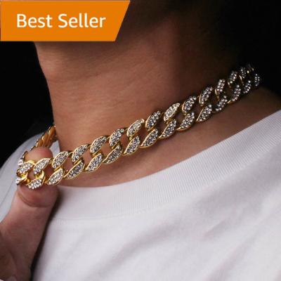 China CLASSIC 18k Gold Silver CZ Buckle Rhinestone Iced Out Hip Hop Cuban Mens Miami Chain Hitter Necklace for sale