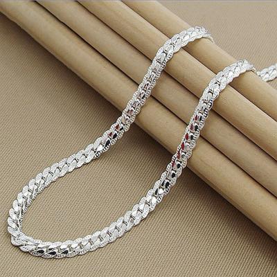 China TRENDY 18/20/24 Inch Sterling Silver 6mm Side Chain 925 Fashion Wedding Engagement Jewelry Full Necklace Men & Women's Necklaces for sale