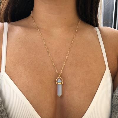 China New Trend Crystal Necklace Gift Bohemian Hexagon Opal Pendant Necklace Ladies Hexagon Crystal Necklace hot sale fashion TRENDY for sale