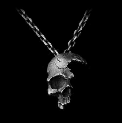 China Punk 2021 Retro Half Explosions Crow Pendant Necklace Metal Skull Shape Retro Gothic Jewelry Pendant Necklace for sale