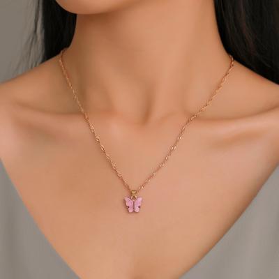 China FASHIONABLE wild Japanese and Korean net red acrylic color hipster personality butterfly clavicle butterfly necklace sweet chain women for sale