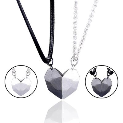 China Lovers Romantic Magnetic Heart Necklace Couples Pendant Distance Faceted Charm Necklace Women Valentine's Day Gift for sale