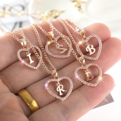 China FASHIONABLE European and American Shiny Simple English Zircon Letter Necklace Ladies Jewelry Diamond 26 Letter Statistical Institute Pendant Necklace for sale