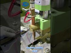 Welding the nuts with the stationary spot and projection welding machine