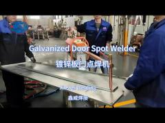 Welding the galvanized door with the portable spot welder