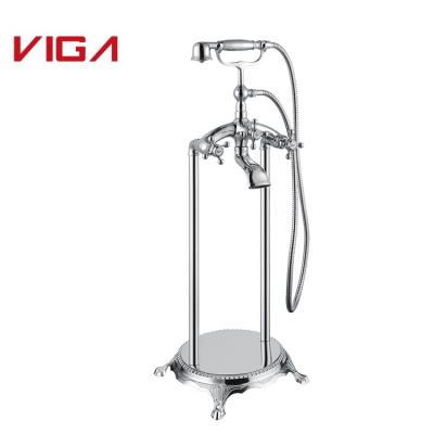 China Without Sliding Bar New Style Free Standing Brass Faucet Shower Floor Mounted Bathtub Faucet for sale