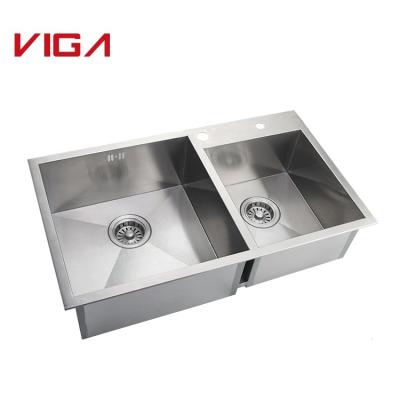 China Without Faucet China Supplier Sus 304 Stainless Steel Square Kitchen Sink With Double Bowl for sale