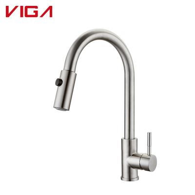 China Modern Sanitary Ware CUPC Extension Stainless Steel Pull Out Single Handle Kitchen Mixer Kitchen Sink Water Tap Kitchen Faucet for sale