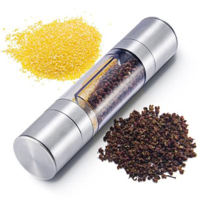 China 2 Viable in 1 Adjustable Stainless Steel Coarseness Shaker Grinder Double Head Salt Spice Mill Multifunctional Kitchen Instrument for sale