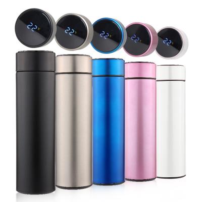 China Hot Selling Viable Smart LED Insulated Flask, Stainless Steel Temperature Display Water Bottle With Tea Strainer Travel Mug for sale