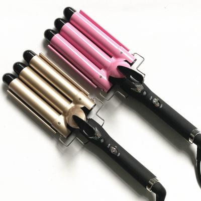 China New Three Barrel Hair Curler Roller Styler Free Sample Large Ceramic Ionic Wave Hair Curler LCD Automatic Curling Iron With Triple Barrel Hair Waver Hair Curler for sale