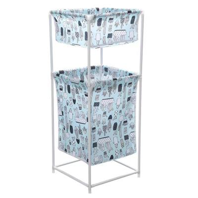 China Double-Layer Sustainable Multi-Function Household Dirty Laundry Hamper Movable Storage Basket Clothes Matching Storage Basket Toiletry Laundry for sale