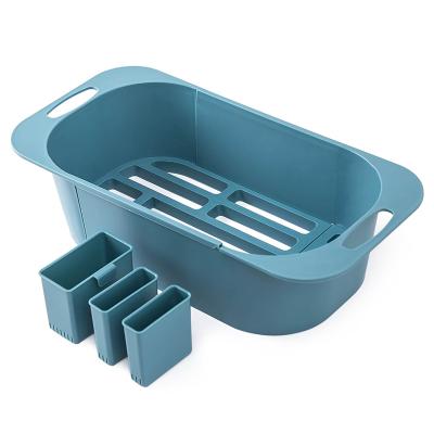 China Multifunctional Retractable Drainage Rack Sink Rack Storage Kitchen Fruit And Vegetable Cleaning Basket for sale