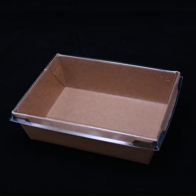 China Disposable Restaurant Packing Wrapping Paper Food Paper Package Takeout Box With PP Transparent Lid Fried Food Packing Salad Box for sale