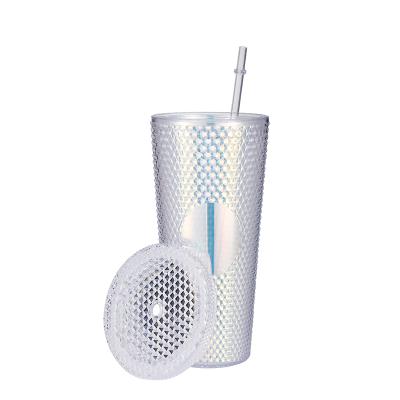 China 16oz Double Sustainable Wall Plastic Tumblers With Straw Insulated Tumblers Plastic Studded Tumbler Cups for sale