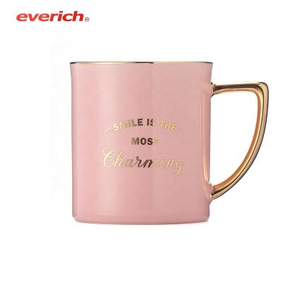 China Everich 300ml Viable Color & Pattern Viable Custom Gold Rim Porcelain Coffee Handle Mug for sale