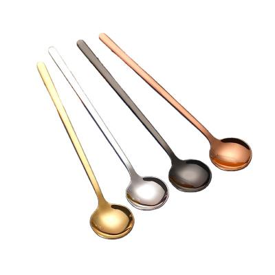 China Durable Long Handle Teaspoon Set Gift Stainless Steel Flatware Gold Rose Tea Spoon Small Korean Brass Metal Dessert Spoons for sale