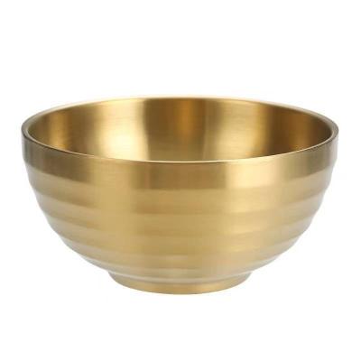 China Korean Wholesale Sustainable 304 Stainless Steel Wire Gold Double Insulated Rice Bowl For Kids Non-slip for sale