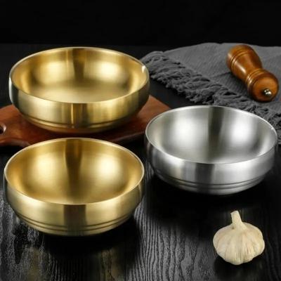 China New Arrival Food Grade 304 Stainless Steel Double Layer 304 Gold Restaurant Serving Dish Sustainable Silver 2023 Household Dinner Bowl for sale