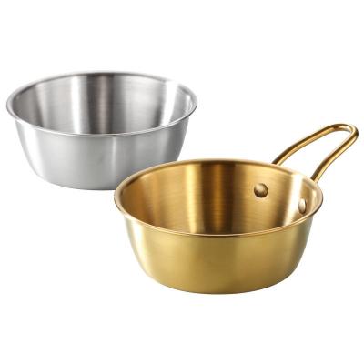 China Sustainable Korean Rice Wine Bowl Restaurant BBQ 18/8 Stainless Steel Sauce Bowls With Metal Handle Serving Dishes for sale