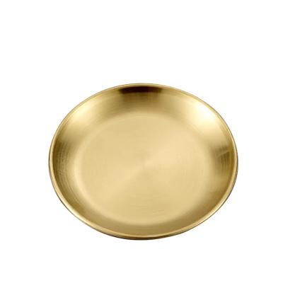 China Viable Hot Selling Stainless Steel Korean Round Gold Tray Jewelry Make Up Candle Dish Decorative Tray for sale