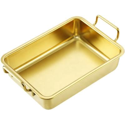 China Korea Style Tableware Designer Dinnerware Stainless Steel Dessert Viable Snack Tray With Handle Food Tray for sale