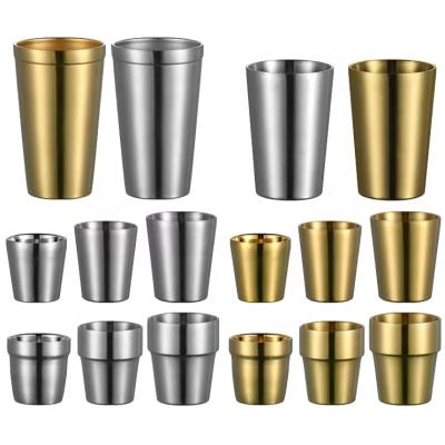 China Sus 304 Stainless Steel Sustainable Custom Gold / Silver Big Wall Beer Mug Double Tumbler Anti-scald Water Cup Coffee Mugs for sale