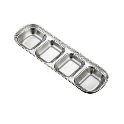 China Sustainable Food Grade Korean Food Serving Dip Divided Condiment Dish Small Stainless Steel Soy Sauce Dish For Suchi for sale