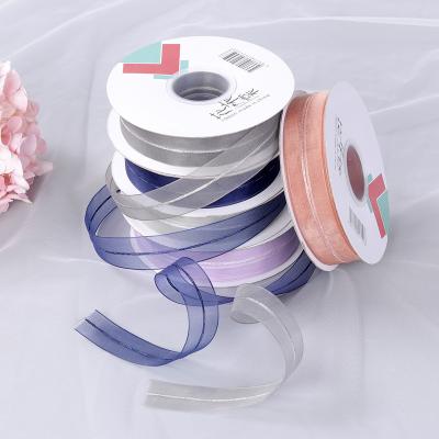 China Elegant Polyester Gauze Transparent Flower Ribbon Soild Color Floral Simple Ribbon Wholesale Gift for sale