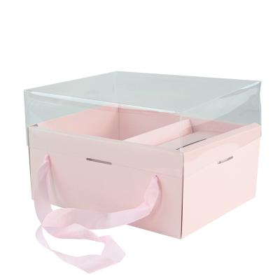 China Recyclable Cheap Transparent Plastic Square Gift PVC Flower Clear Box Preserved Bouquet Packaging Box for sale