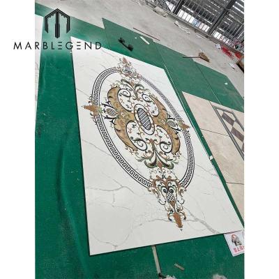 China Modern Marble Flooring Inlays For Villa Calaeatta White Quartz Medallion Flooring Waterjet Pattern for sale