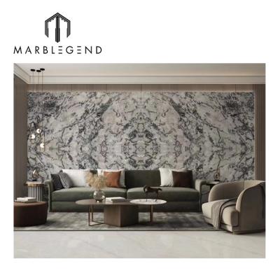 China Modern Customized Luxury Interior Decoration Material Book Matched Natural Gray Marble Tiles For Floor And TV Wall for sale