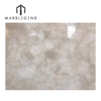 China Modern rare natural white agate Crystal Quartz Slab white for villa kitchen bar and wall decoration for sale