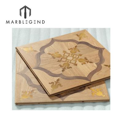 China Modern Customized Hardwood Parquet Wood Art Wood Flooring Outdoor UV Multi Layer Natural Wood Flooring With Brass for sale