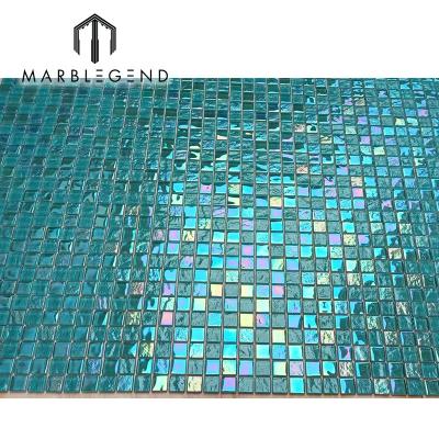 China Swimming Pool Modern Iridescent Green Glass Mosaic Tiles for sale