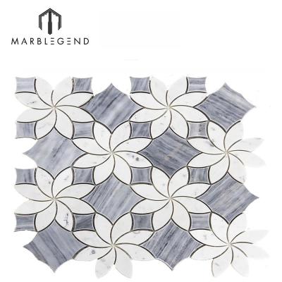 China Parquet New Design Flower Waterjet Marble Mosaic Slab Price for sale