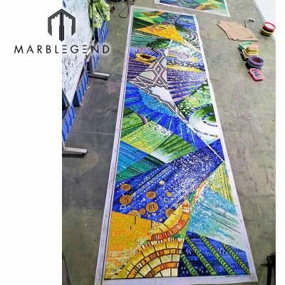 China Mosaic Art Parquet Customized Mosaic Slabs Abstract Mosaic Wall Art Murals With Crystal Glass for sale