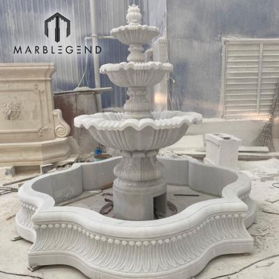 China Three Tier White Marble Stone Water Fountain Customized Traditional Outdoor Classic Small Style Garden for sale