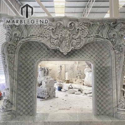 China Customized Italian Carrara Modern White Marble Fireplace Surround Hand Carved Natural Indoor Marble Fireplace for sale