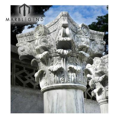 China Solid White Marble Pillar Hand Carved Stone Column For Villa for sale