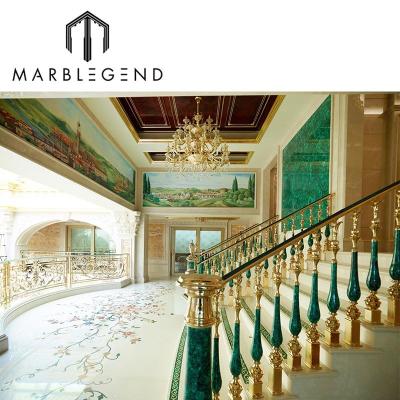 China Modern Custom Design Luxury Villa Malachite Balustrade Green Noble Stone Balustrade for sale