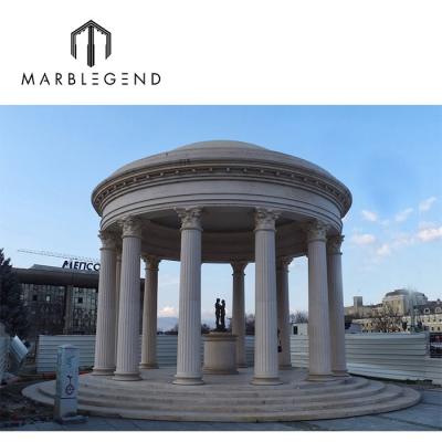 China Exterior Modern Column Hand Carved White Marble Limestone And Granite Stone Garden Gazebo With Iron And Acrylic Dome for sale