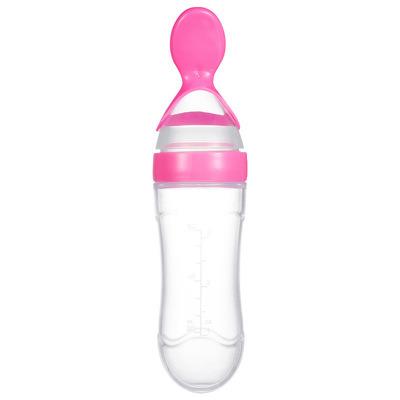 China 90ml Silicon Kids Food Rice Paste Spoon Baby Feeder Bottle Silicone Squeezable Baby Bottle With Spoon For Newborn for sale