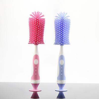 China Viable Silicone Baby Bottle Nipple Sweeps 360 Degrees to Rotate 2 in 1 Cleaning Brush with Nipple Brush for sale