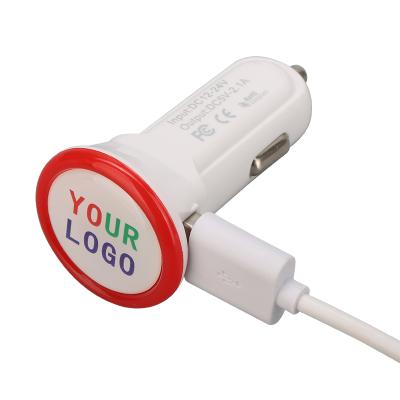 China With LED ring; 1 usb each side CE Certification 5V 2.4A Dual USB Car Charger With LED Light Circle for sale