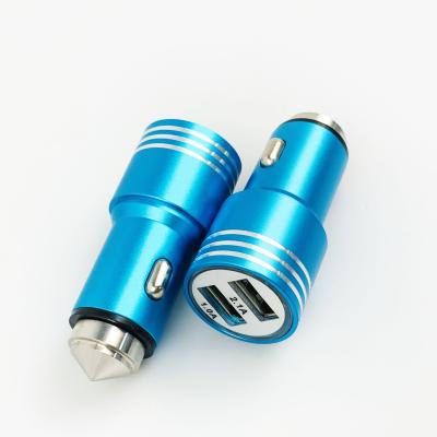 China Mobile Phone Metal Car Charger 5V 2.1A Safety Hammer Dual USB Car Charger for sale