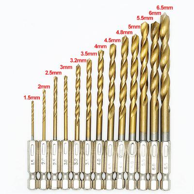 China Wood Drilling 1.5-6.5 Handle 13PCS Twist Drill Screwdriver Air Hex Titanium Plated Electric Screwdriver Bit for sale