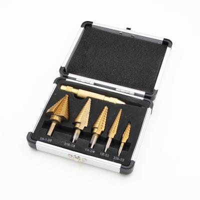 China Metal Drilling 6-Piece Aluminum Box High Speed ​​Steel Titanium Plated English Triangular Shank Step Drill Center Punch Set for sale