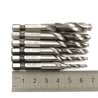 China HSS 6PCS HSS4341 Hex Shank Spiral Screw Thread Taps Metric Drill Bit Set Hex Tap Drill Bit/Imperial Spiral Spline Machine Screw for sale