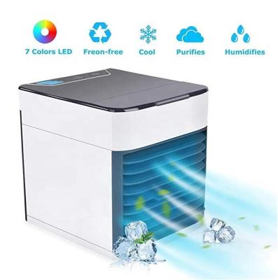 China Portable Household Personal Cooler with 8 Light Air Cooler Mini USB Desktop Fan Filter Cooling Humidification Air Conditioner for sale